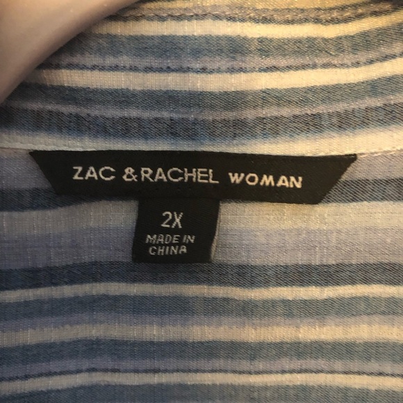 Zac & Rachel Woman Striped Button-Down Flowy Blouse Blues/White Size 2X - Picture 3 of 7